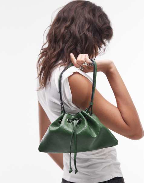Topshop Stroll ruched drawstring shoulder bag in green - view 1