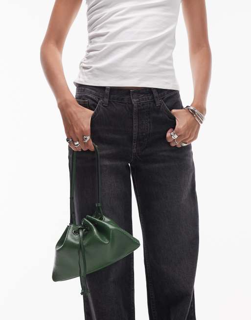 Topshop Stroll ruched drawstring shoulder bag in green