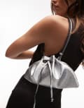 [Topshop] Topshop Stroll ruched drawstring shoulder bag in silver One Size SILVER