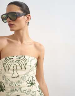Model wearing Structured bandeau with roping detail in green