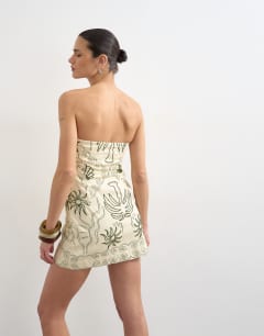 Model wearing Structured bandeau with roping detail in green
