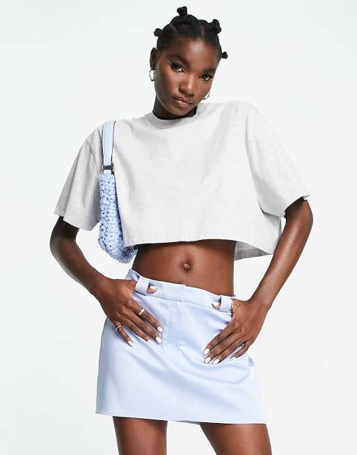 Topshop structured belt loop mini skirt in light blue