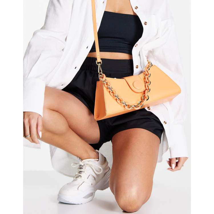 Topshop structured chunky chain shoulder bag in orange
