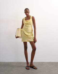 Structured drape mini dress in soft lime