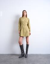 Topshop structured flippy hem mini dress in olive