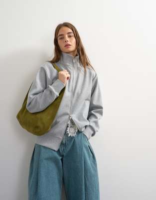 Topshop Structured Funnel Sweat Jacket In Gray