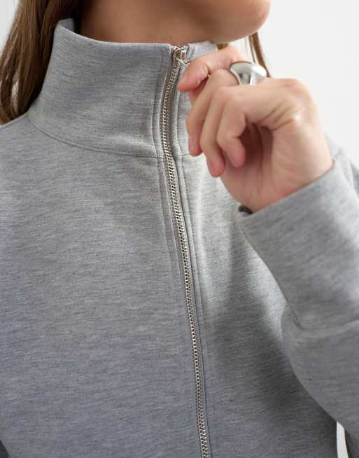 Topshop structured funnel sweat jacket in grey marl, 2 of 4