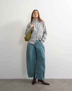 Model wearing Structured funnel sweat jacket in grey marl