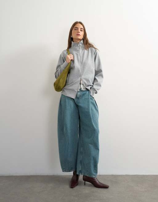 Topshop structured funnel sweat jacket in grey marl, 3 of 4
