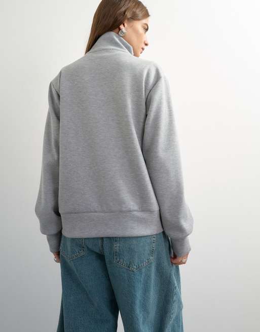 Topshop structured funnel sweat jacket in grey marl, 4 of 4
