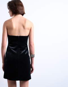 Model wearing Structured mini velvet dress in black