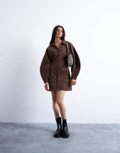 Structured rugby collar mini dress in chocolate