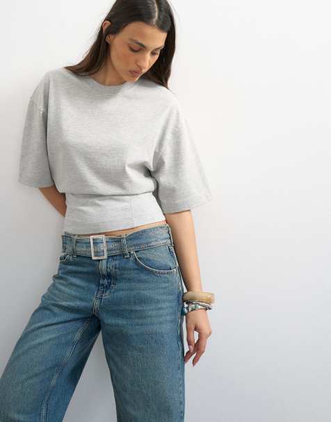 Topshop structured waist tee in grey marl - view 1
