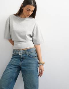 Structured waist tee in grey marl