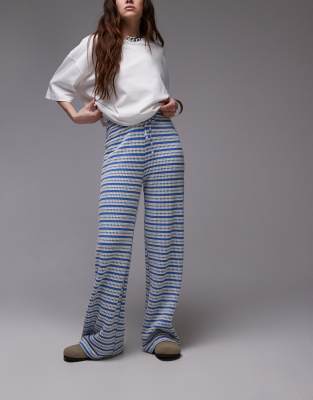 Topshop - Strukturierte Hose in gestreiftem Blau mit weitem Bein-Keine Farbe