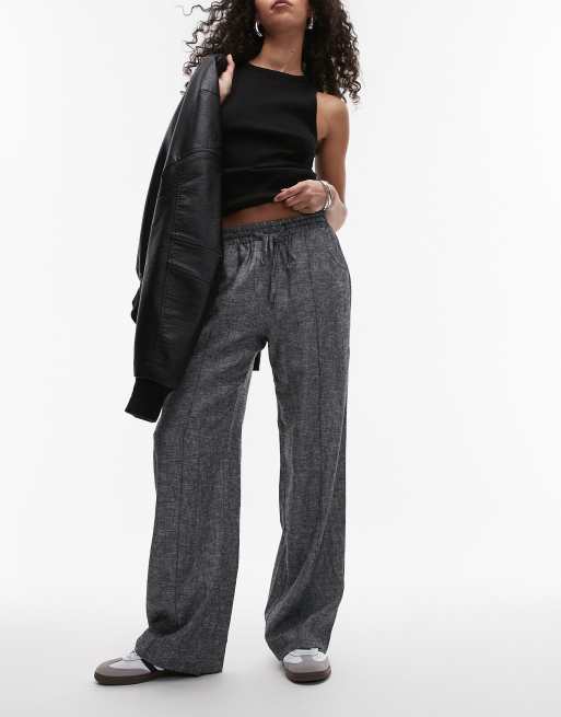 Topshop – Strukturierte Jogginghose in Grau mit Bindegürtel und Ziernaht