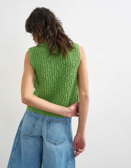 Topshop – Strukturierte Strickweste in Grün mit geschnürter Vorderseite, 4 von 4