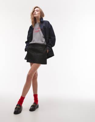 Topshop - Strukturierter Jacquard-Minirock in Schwarz