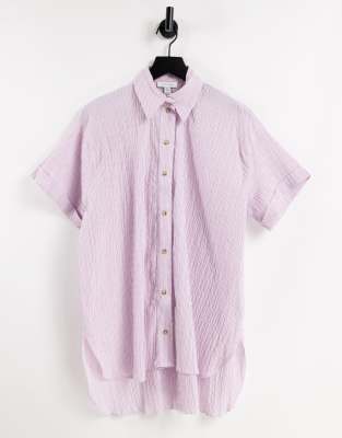 Topshop – Strukturiertes, gestreiftes Oversize-Hemd in Flieder