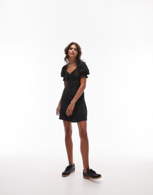 Topshop - Strukturiertes Jersey-Freizeitkleid in Schwarz mit Rückendetail-Bunt