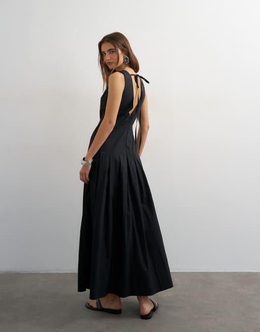 Topshop – Strukturiertes Maxikleid aus Popeline in Schwarz mit tiefer Taille, 4 von 4