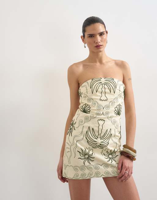 Topshop – Strukturiertes, trägerloses Kleid mit Seil-Details in Grün, 2 von 4