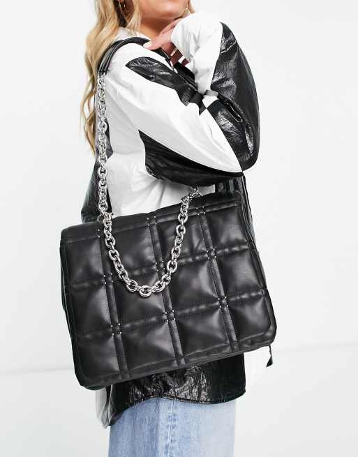 Topshop studded quilted shoulder bag in black