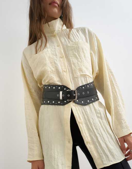 Topshop studded real leather chunky belt in black, 4 of 4