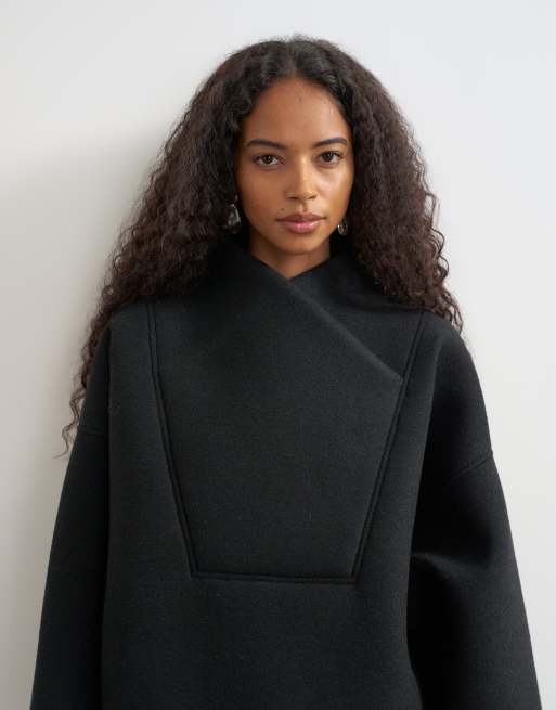 Topshop sudadera borg con cuello cruzado negra, 3 de 4