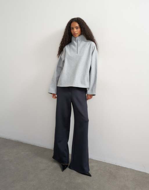 Topshop sudadera con cuello alzado y cremallera de un cuarto en gris claro, 3 de 4