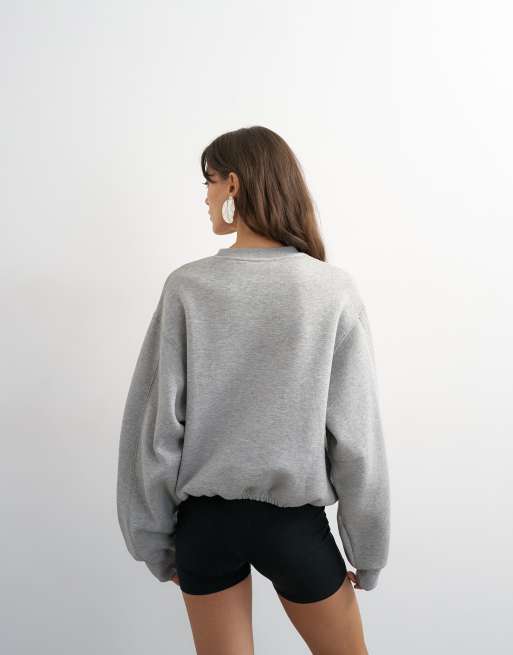 Topshop - Sudadera gris con estampado gráfico "NY" y bajo elástico, 3 de 4