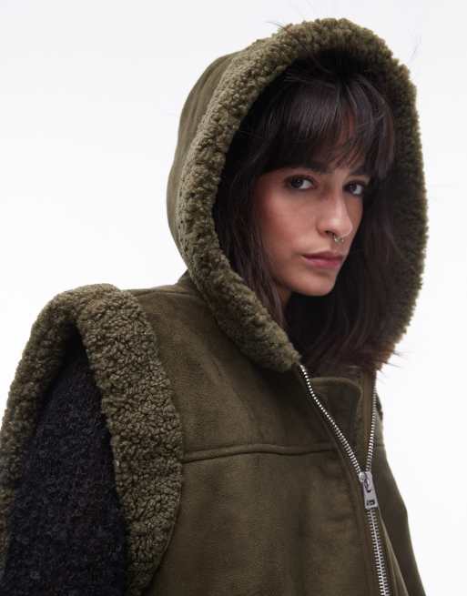 Topshop suede gilet in khaki ASOS