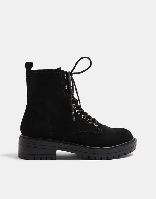Topshop suede lace up boots in black