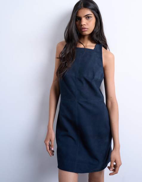 Topshop - Suède mini halterjurk in marineblauw - view 1