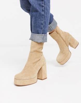 Topshop suede platform boots in sand | ASOS