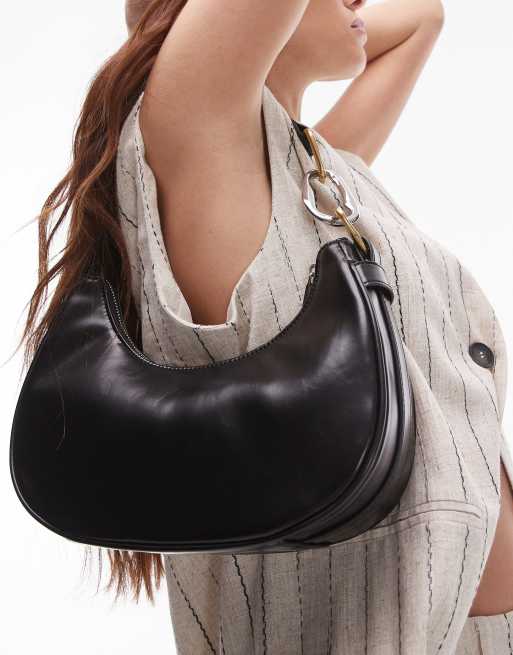 Topshop - Suki - Borsa da spalla nera con dettagli in metallo misto