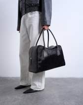 Topshop Suki real leather shoulder bowler bag in chocolate pony