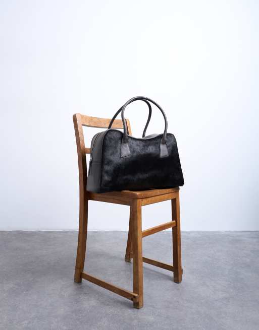 Topshop Suki real leather shoulder bowler bag in chocolate pony