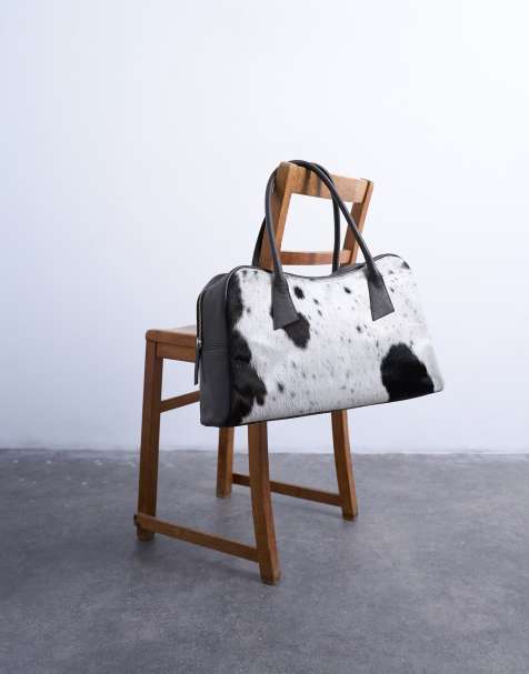 Topshop Suki real leather shoulder bowler bag in cow print pony - view 1