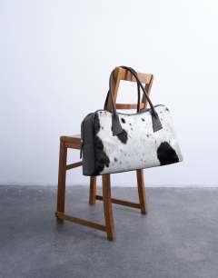 Suki real leather shoulder bowler bag in cow print pony
