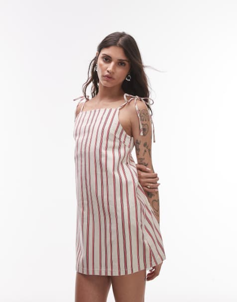 Topshop – Sukienka jeansowa mini w czerwone paski - view 1