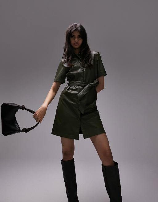 Topshop – Sukienka koszulowa mini z krótkim rękawem i paskiem z poliuretanu