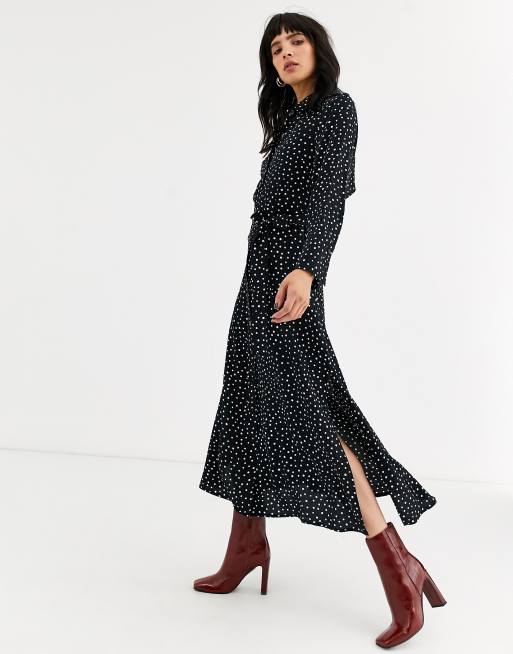 Topshop – Sukienka koszulowa w drobne groszki z wycięciem na plecach