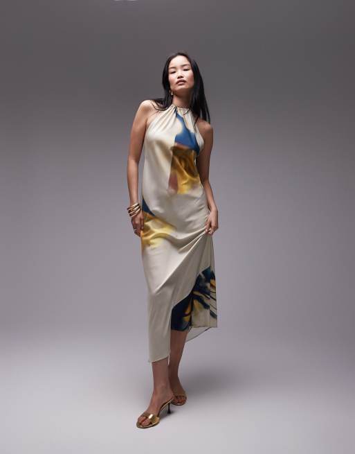 Topshop – Sukienka maxi z dekoltem halter w kolorowy kwiatowy wzór