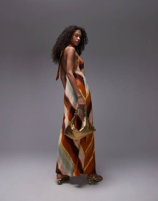 Topshop – Sukienka maxi z dekoltem halter w pomarańczowe paski, 4 z 4