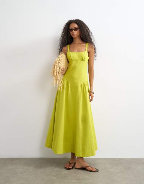 Topshop sukienka maxi z obniżoną talią w zielonym kolorze - view 1