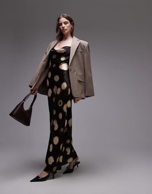 Topshop – Sukienka midi na ramiączkach, z drapowanym dekoltem, we wzór w abstrakcyjne łaty