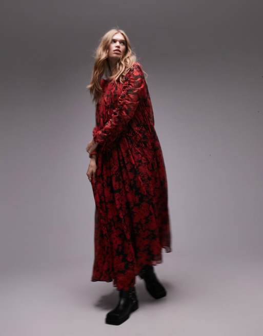 Topshop – Sukienka midi w kolorowy wzór
