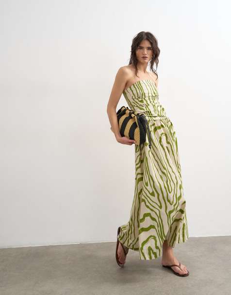 Topshop ruched bandeau midi dress in stripe