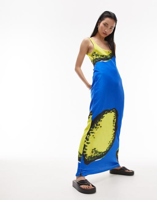 Topshop – Sukienka midi z tkaniny frotté w cytrynowy wzór